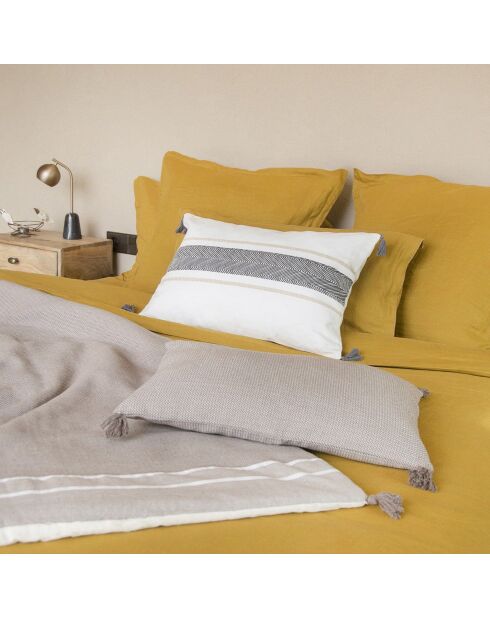 Drap housse lin lavé Hortense jaune moutarde