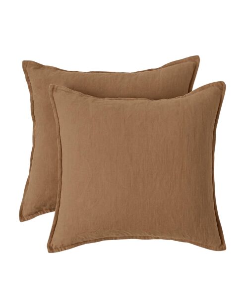 Lot de 2 Taies d'oreiller lin lavé Camille noisette