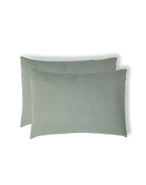 Lot de 2 Taies d'oreiller gaze de coton Carla vert céladon