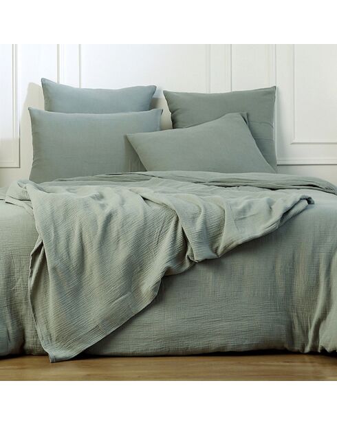Lot de 2 Taies d'oreiller gaze de coton Carla vert céladon