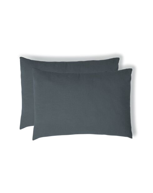 Lot de 2 Taies d'oreiller gaze de coton Carla bleu orage