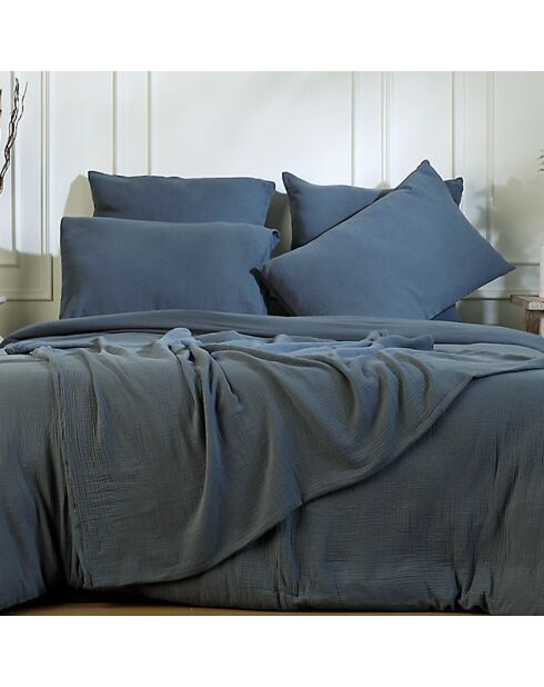 Lot de 2 Taies d'oreiller gaze de coton Carla bleu orage