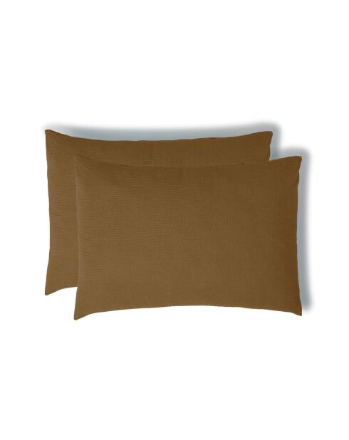 Lot de 2 Taies d'oreiller gaze de coton Carla noisette