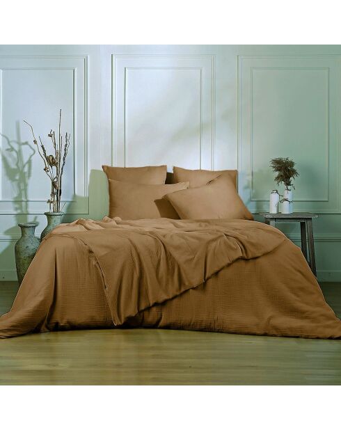 Lot de 2 Taies d'oreiller gaze de coton Carla noisette