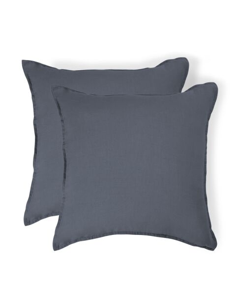 Lot de 2 Taies d'oreiller lin lavé Camille bleu orage