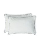 Lot de 2 Taies d'oreiller percale de coton Zoé blanches/bleu denim