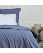 Lot de 2 Taies d'oreiller percale de coton Zoé blanches/bleu denim
