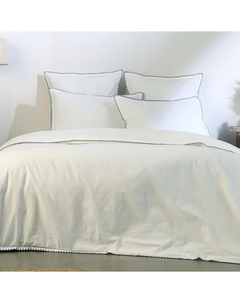 Lot de 2 Taies d'oreiller percale de coton Zoé blanches/bleu denim