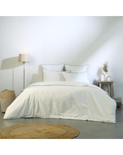 Lot de 2 Taies d'oreiller percale de coton Zoé blanches/bleu denim