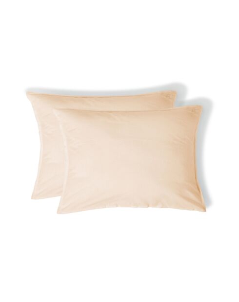 Lot de 2 Taies d'oreiller brodee en coton lavé Luna rose