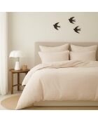 Lot de 2 Taies d'oreiller brodee en coton lavé Luna rose