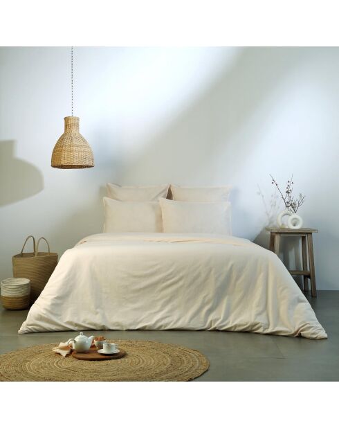 Lot de 2 Taies d'oreiller brodee en coton lavé Luna rose