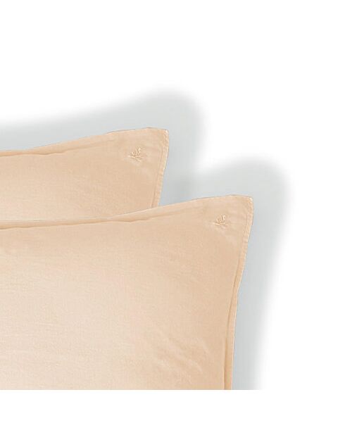 Lot de 2 Taies d'oreiller brodee en coton lavé Luna rose