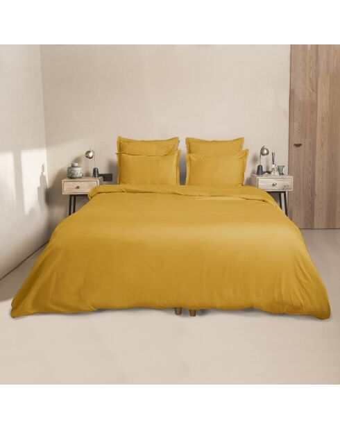 Parure de lit en satin de coton Julia jaune moutarde