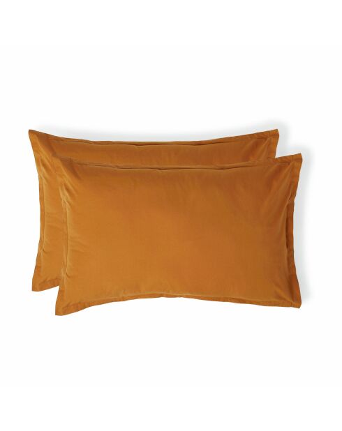 Lot de 2 Taies d'oreiller percale de coton Nina caramel