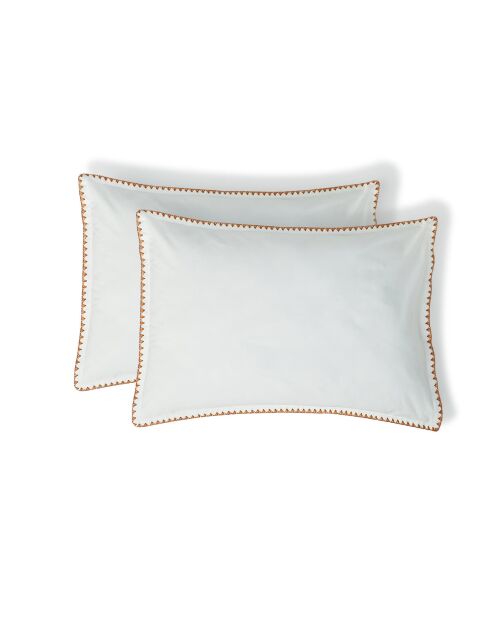 Set de 2 fundas de almohada Zoé de percal de algodón blanco/caramelo