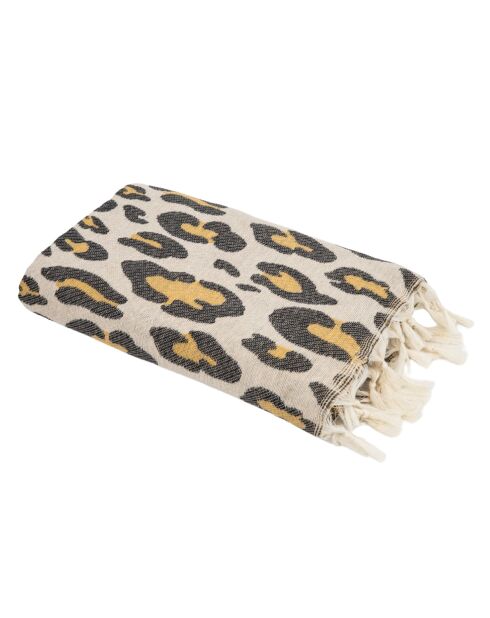 Braune Jacquard-Fouta aus Baumwolle mit Leopardenmuster - 100x200 cm