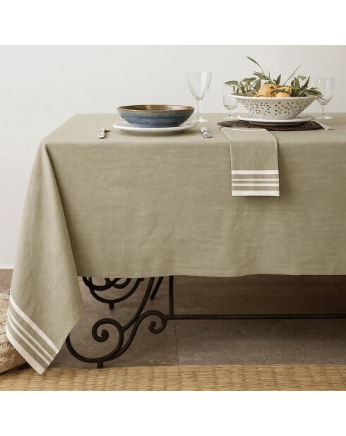 Mantel y 4 servilletas Mahdia de algodón verde oliva - 150x250 cm