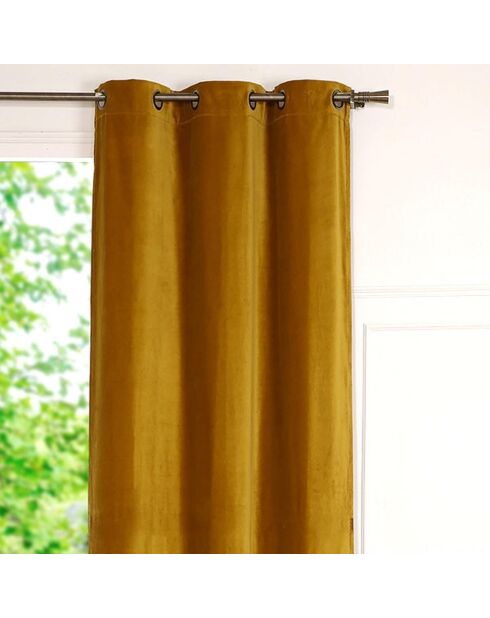 Fluweelgordijn met oogjes in katoenfluweel mosterdgeel - 135x260 cm