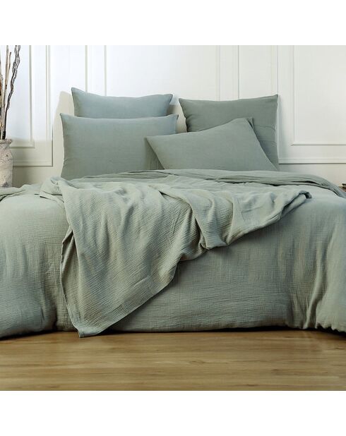 Colcha Carla de gasa de algodón verde celadón, 230 x 250 cm