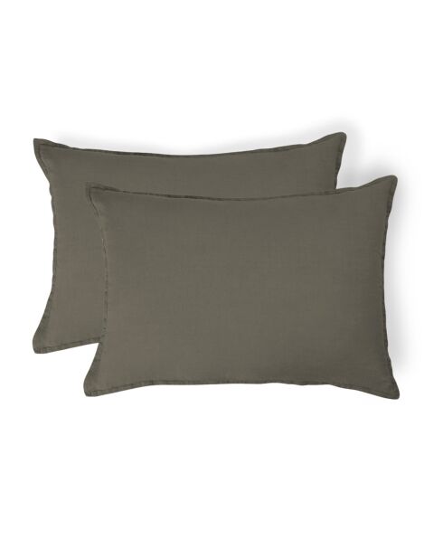 Lot de 2 Taies d'oreiller lin lavé Camille vert kaki