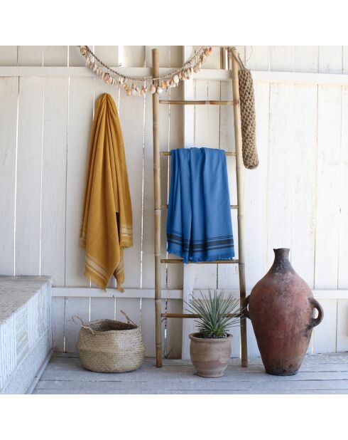 Faro Baumwollschwamm XXL Fouta Denim blau/schwarz - 200x180 cm