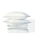 Parure de lit en percale de coton Zoé blanche/bleu denim