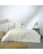 Parure de lit en percale de coton Zoé blanche/bleu denim
