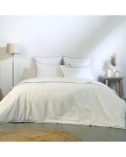 Parure de lit en percale de coton Zoé blanche/bleu denim