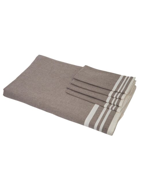Mantel Mahdia de algodón color topo y 4 servilletas - 150x250 cm