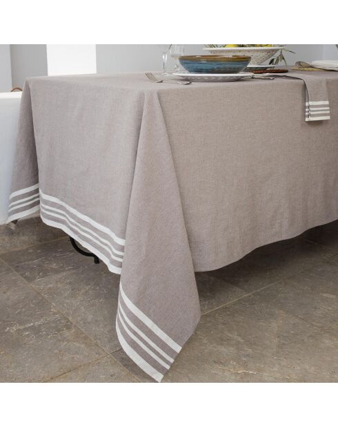 Mantel Mahdia de algodón color topo y 4 servilletas - 150x250 cm