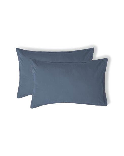 Lot de 2 Taies d'oreiller percale de coton Nina bleu denim