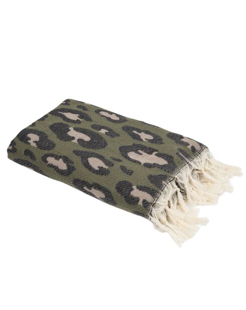 Kakigrüner Jacquard-Fouta aus Baumwolle mit Leopardenmuster - 100x200 cm