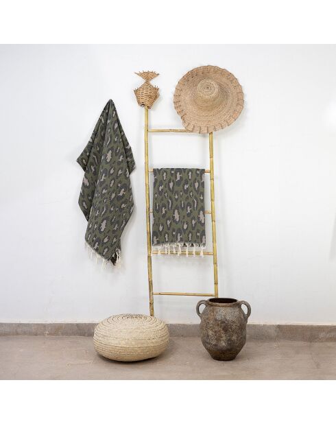 Kakigrüner Jacquard-Fouta aus Baumwolle mit Leopardenmuster - 100x200 cm