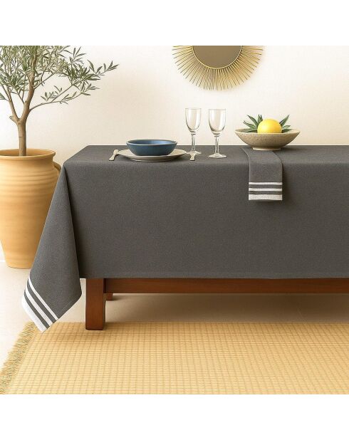 Mantel y 4 servilletas Mahdia de algodón negro - 150x250 cm