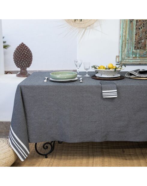 Mantel y 4 servilletas Mahdia de algodón negro - 150x250 cm