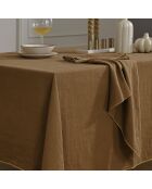 Tischdecke Camille aus gewaschenem Leinen in Haselnuss-/Goldfarben und 8 Servietten, 150 x 300 cm