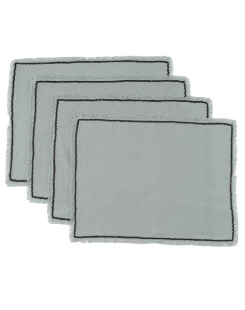 4 Gabriel Tischset aus gewaschenem Leinen Seladon grün/schwarz - 35x45 cm