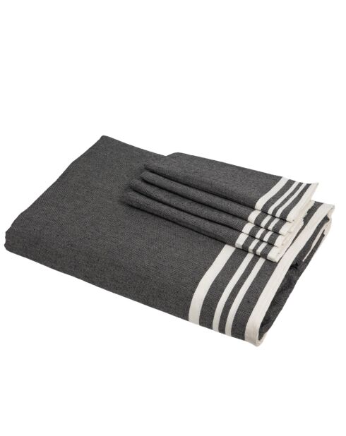 Mantel Mahdia de algodón negro y 10 servilletas - 180x400 cm