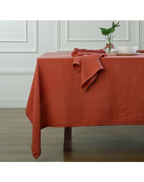 Lot de 4 serviettes de table gaze de coton Carla rouge toscane - 40x40 cm