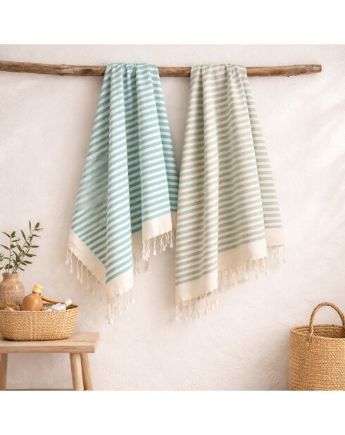 Set von 2 Baumwollfoutas Hossegor les verts - 100x200 cm