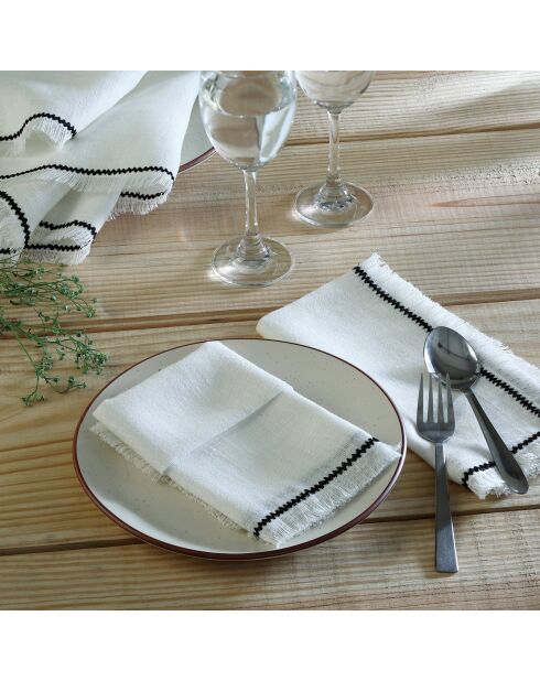 Lot de 4 serviettes de table lin lavé Gabriel blanches/noires - 45x45 cm