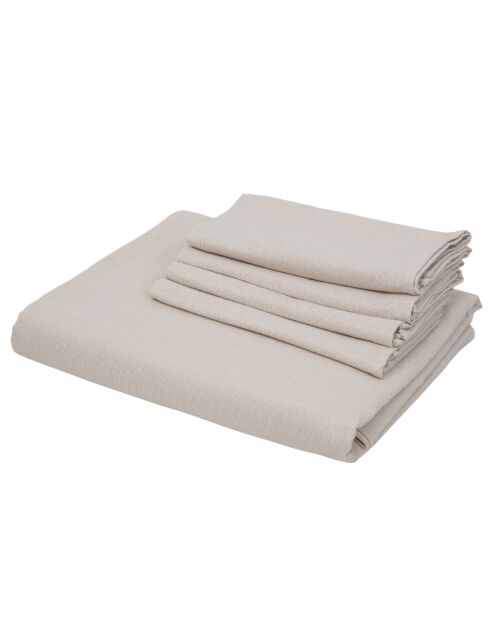 Mantel Colette de algodón marrón claro y 8 servilletas