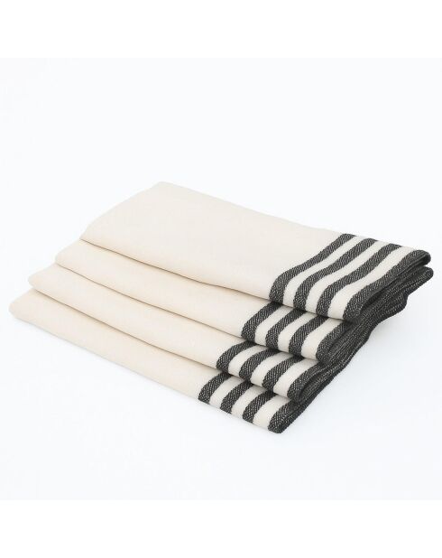 Lot de 4 serviettes de table en coton Mahdia blanches/noires - 45x45 cm