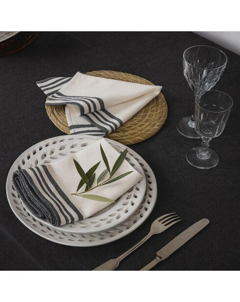 Lot de 4 serviettes de table en coton Mahdia blanches/noires - 45x45 cm
