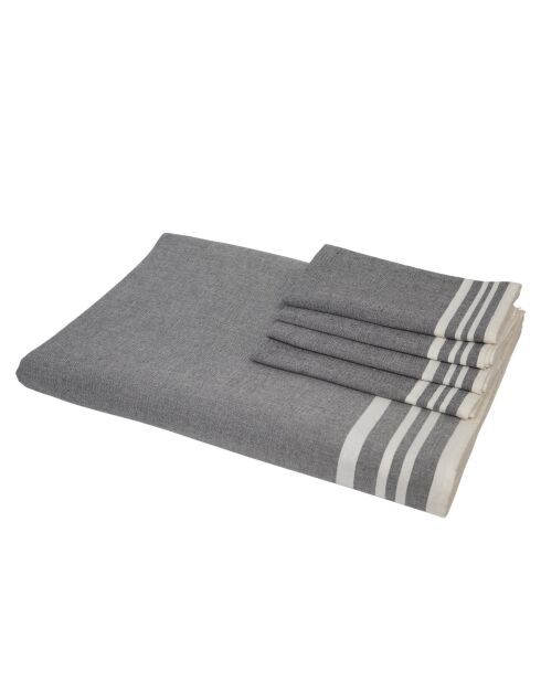 Mantel Mahdia de algodón gris mediano y 4 servilletas - 150x250 cm
