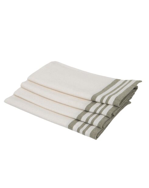 Lot de 4 serviettes de table en coton Mahdia blanches/vert olive - 45x45 cm