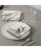 Lot de 4 serviettes de table en coton Mahdia blanches/vert olive - 45x45 cm