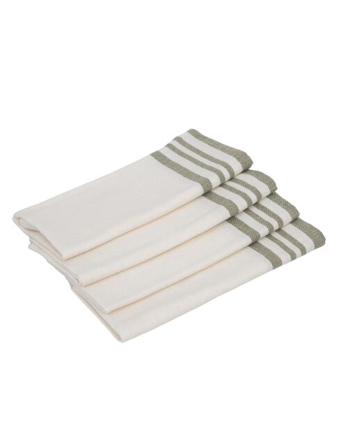 Lot de 4 serviettes de table en coton Mahdia blanches/vert olive - 45x45 cm