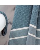 Set von 3 Stockholmer Badefoutas aus Baumwolle petrolblau - 100x200+2 (50x80) cm